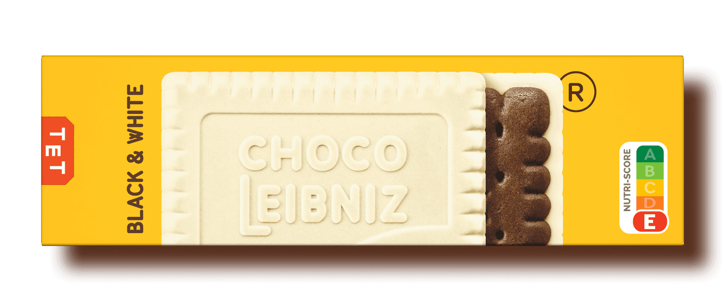 LEIBNIZ Choco Black & White Verpackung mit Nutri-Score E Label