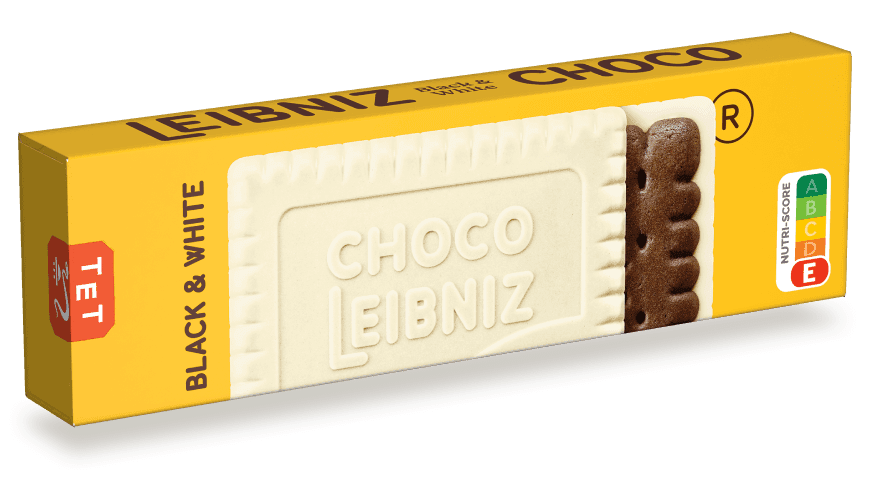 LEIBNIZ Choco Black & White Verpackung mit Nutri-Score E Label